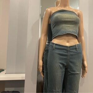 Tiger Mist Denim Tube Top and Skirt Set